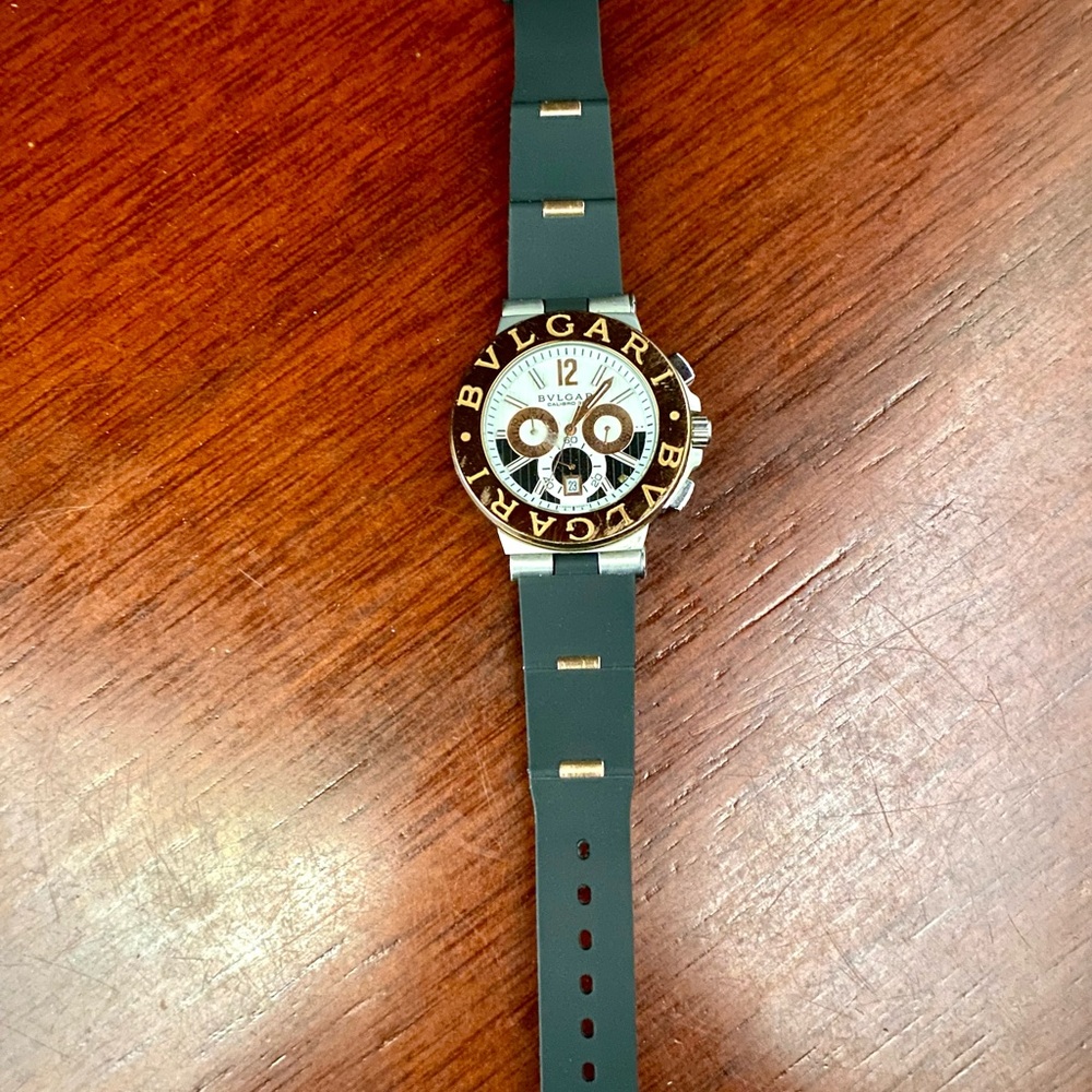 Bulgari Black and Silver Chronograph Watch